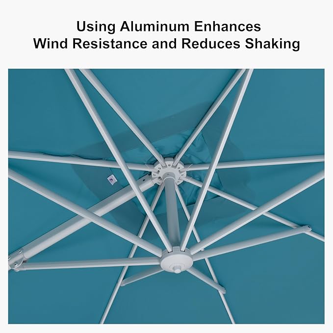 PURPLE LEAF 9' × 11.5' White Patio Umbrella Cantilever Outdoor Umbrella Aluminum Offset Square Umbrella Windproof with 360° Rotation for Deck Pool Garden, Turquoise