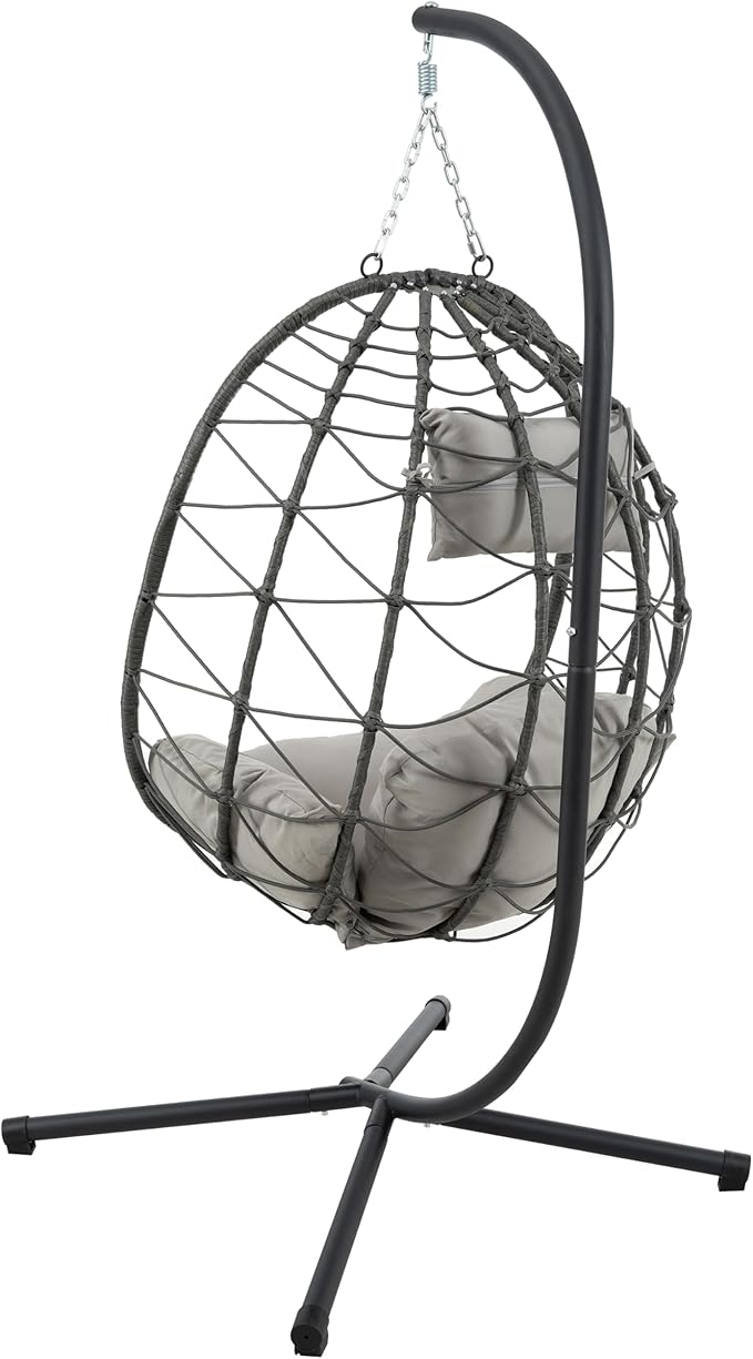 Indoor Outdoor Egg Chair with Stand Wicker Hanging Swing for Patio Bedroom Living Room Balcony Lightweight and Portable Design