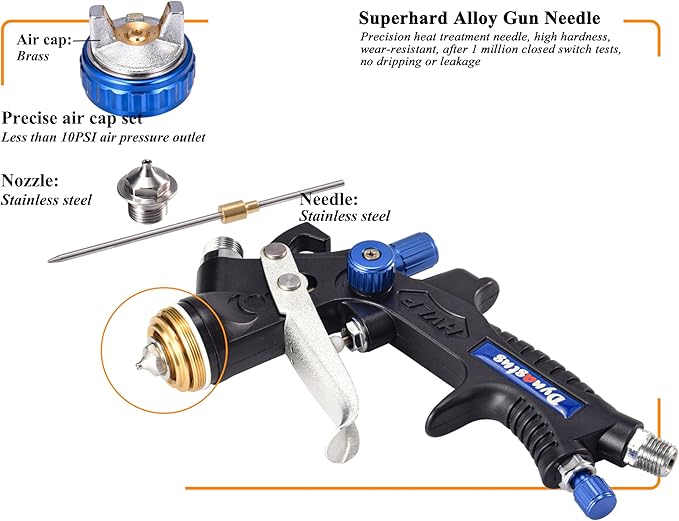 Dynastus 22 oz. Professional Composite HVLP Air Spray Gun Detail Paint Sprayer, 2.0mm Nozzle, with 3 Nozzles & Air Regulator Kits