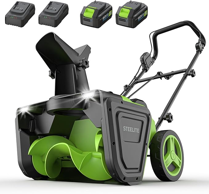 2 x 20V STEELITE Cordless Snow Blower, 20-Inch Snow Thrower Includes 2 x 4.0Ah Batteries & Charger, Ideal for Walkways and Driveways, Brushless Motor