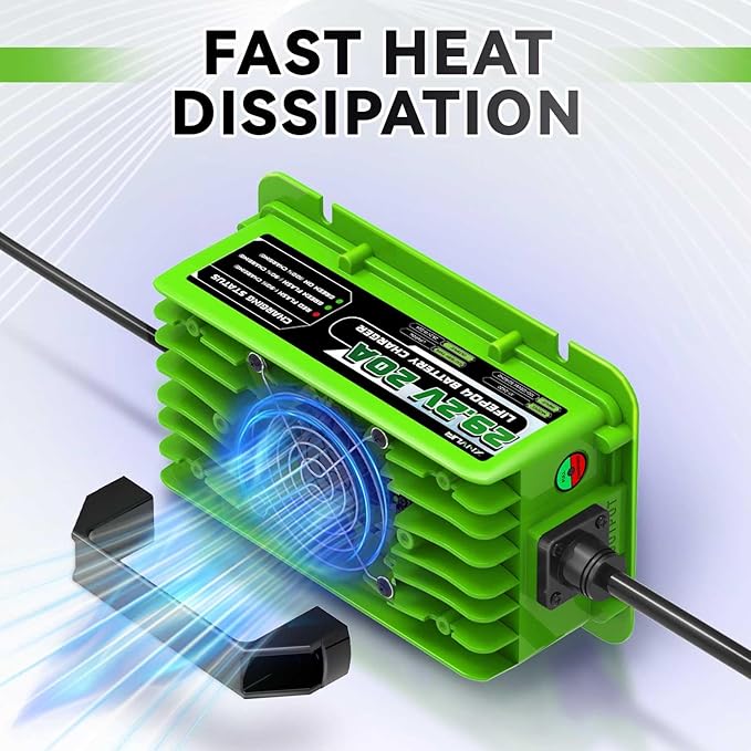 29.2V 20A LiFePO4 Battery Charger 24V 20A Rechargeable Charger with Multiple Safety Protections for 24V Lithium Iron Phosphate Battery