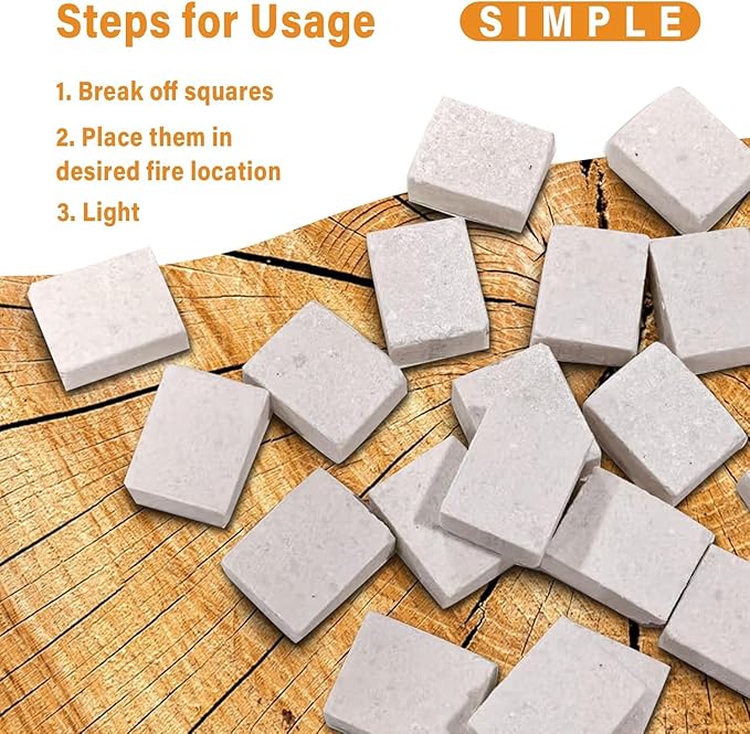 Fire Starters 12 Squares for Fileplace: Waterproof Firestarter for Stove Camping Grill Campfires BBQ