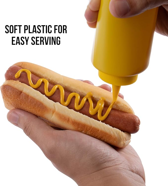 Ketchup and Mustard Squeeze Bottle Combo Pack | 2-pack 16-oz Red & Yellow Plastic Kitchen Table Condiment Squirt Dispensers | Restaurant Supplies for Food Truck, Grilling, Dressing, BBQ Sauce, Crafts