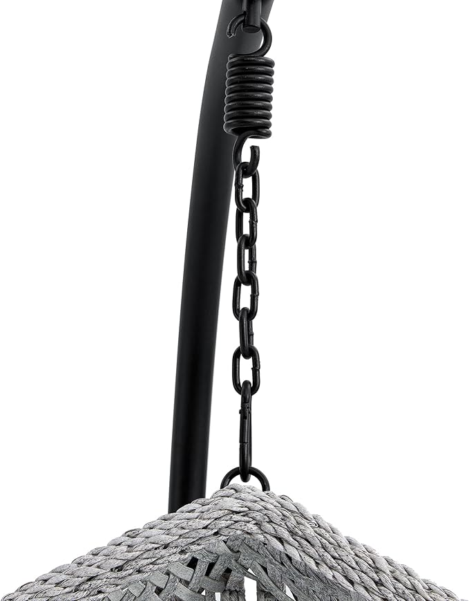Egg Swing Chair Outdoor with Stand, Hanging Egg Rattan Basket Chair with Cushion and Pillow, Lounge Chairs, Foldable Basket and Metal Stand for Porch, Patio, Bedroom, Balcony,Yard (Grey)