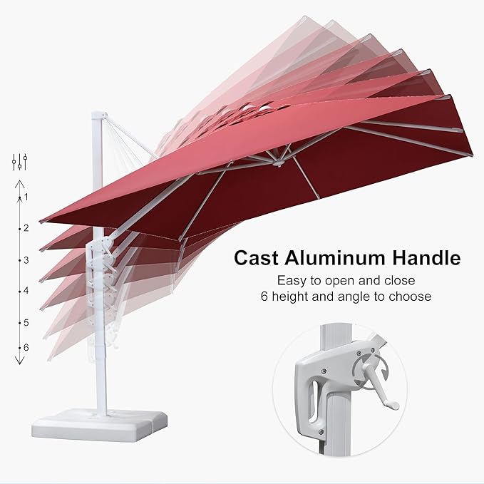 PURPLE LEAF 10' × 13' Patio Umbrella White Cantilever Umbrella Aluminum Square Outdoor Offset Umbrella Hanging Windproof with 360° Rotation for Garden Deck Pool, Red
