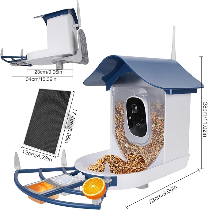 Smart Bird Feeder with Camera,AI Identify Bird Species,Auto Record 2K Video in Backyard Garden,Live View,Solar Powered Charging,Ideal Gifts for Family and Lovers (Dark Blue)