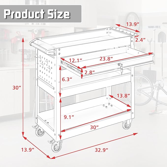 3 Tray Rolling Tool Cart, 400 LBS Capacity Mechanic Tool Carts on Wheels, Heavy Duty Utility Cart with Drawers, Metal Work Cart for Garage, Warehouse and Repair Shop, Blackgreen
