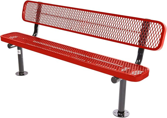 COATEDOUTDOORFURNITURE Coated Outdoor Furniture Heavy-Duty Outdoor Bench Thermoplastic Coated, Expanded Metal, Commercial-Grade Seating, Made in America (Surface with Back, 6 Ft, Red)