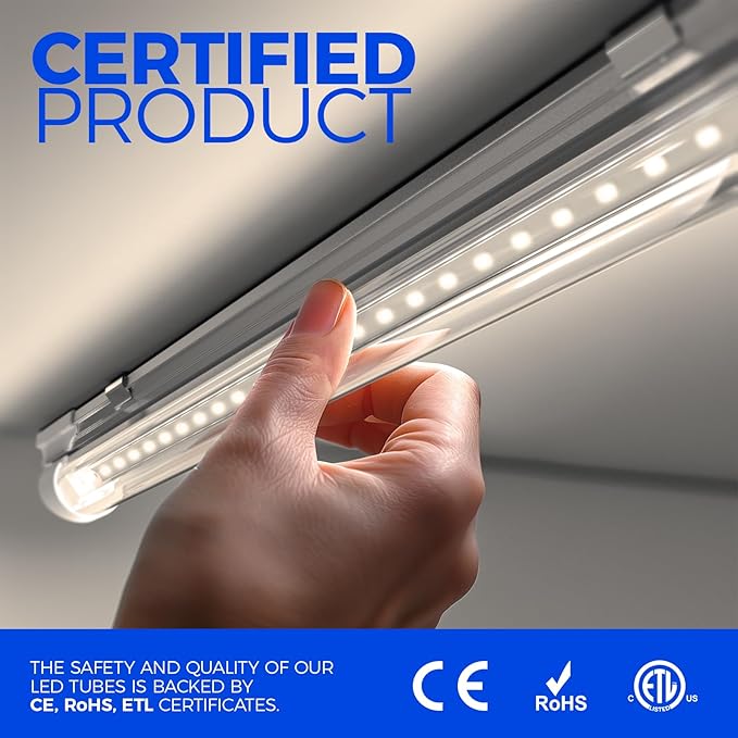 Barrina 2FT LED Shop Light, 4000K 20W 3000LM, Clear Cover Linkable LED Tube Lights, V Shape Integrated T8 LED Lighting, LED Ceiling Lights for Garage, Warehouse, Workshop, ETL Listed, 2 Packs
