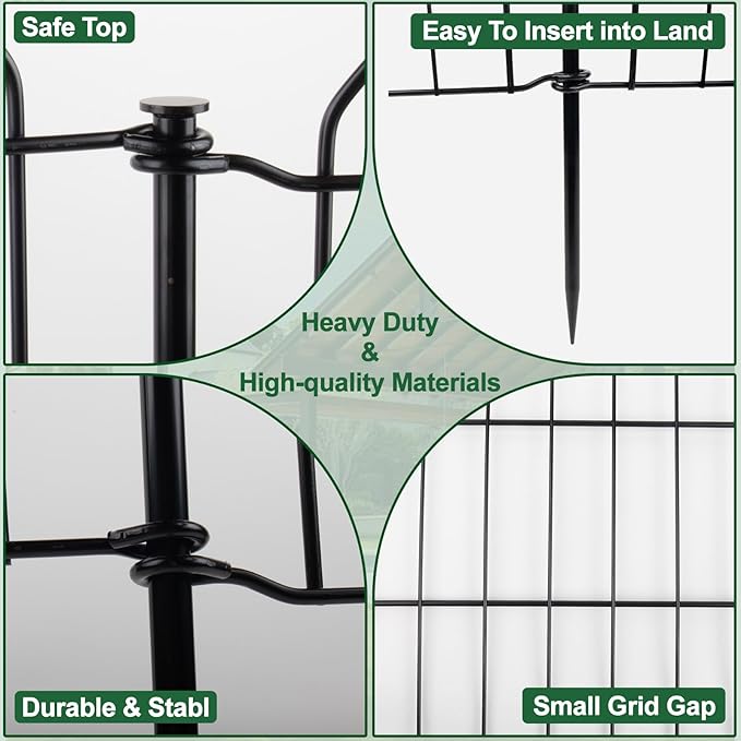 SUNLAX 10 Panels Decorative Garden Fence 24ft(L) x 32in(H) Fencing Tall for Yard Dog Pet Fence No Dig Temporary Fence Barrier for Outdoor Patio Without Gate