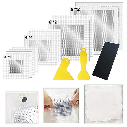 12Pack Wall Repair Drywall Repair Patch kit, Self Adhesive Fiberglass 2/4/6/8 Inch Aluminum Wall Fiber Mesh Large Hole Repair Patch Sheetrock Ceiling Dry Wall Fixing Patch