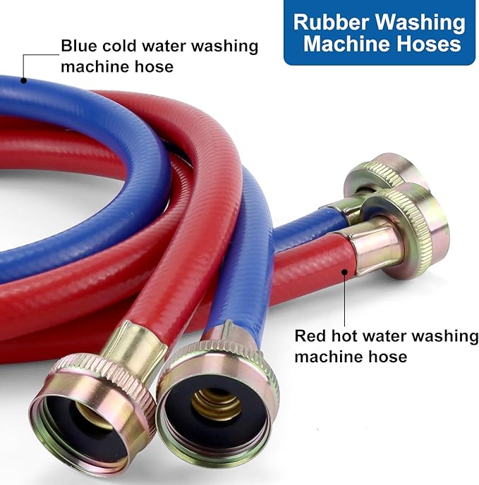 6FT Washer Water Line/Rubber Washing Machine Hoses 6FT,Universal Washing Machine Hose/Washer Water Line for Hot and Cold Water Washer Hoses (2 Packs) with 3/4" Connection Water Supply Lines-by MIFLUS