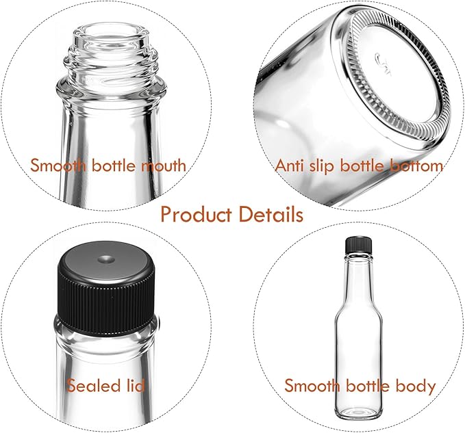 Ahhute Sauce Bottles, 5oz Small Olive Oil Bottles with Shrink Capsules, Mini Vanilla Wine Bottle for Wedding Favors Gifts, Glass Hot Sauce Bottles w/Black Caps and Silicone Funnel, Set of 24
