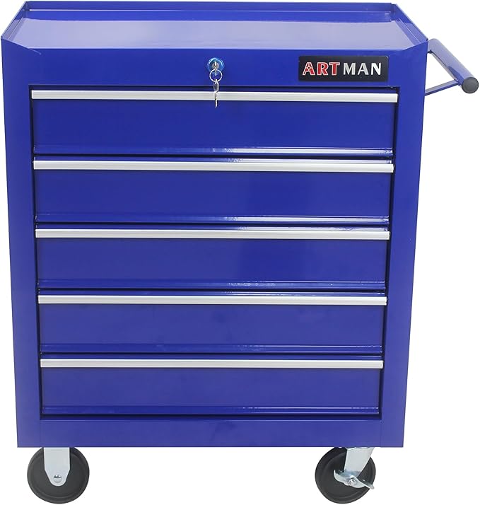 5 Large Drawers Rolling Tool Cart on Wheels, Trolley Organizer Tool Case Tool Chest, Multifunctional Tool Storage Tool Box for Workshop, Garage, Warehouse, Repair Shop (5 Drawers-29.3" H-Blue)