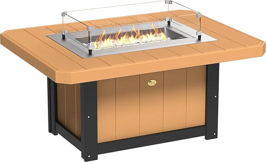 LuxCraft 51" Lumin Rectangular Gas Propane Fire Pit Table for Outdoor Patio with Tempered Glass Wind Guard and Stainless Steel Burner Cover - Amish Made in USA (Cedar & Black)