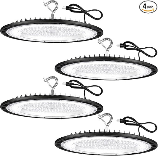 4 Pack 240W UFO Led High Bay Light Fixture,120VAC,40000LM,5000K Daylight Commercial Shop Bay Lighting,[1050W MH/HPS Equiv.] US Plug Area Lighting for Warehouse/Barn/Gym/Factory/Workshop