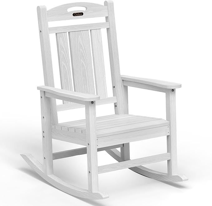 Ciokea Oversized Outdoor Rocking Chair, HDPE Porch Rocking Chair for Outside, Weatherproof Comfortable Patio Rockers for Front Deck Balcony, White