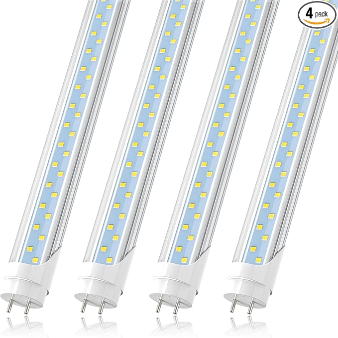 JESLED T8 4FT LED Type A+B Light Bulbs, 24W 3000LM 5000K Daylight White, Plug and Play or Ballast Bypass, 4 Foot Flourescent Tube Replacement, ETL Listed, Dual-end, Clear, Warehouse Lights 4Pack