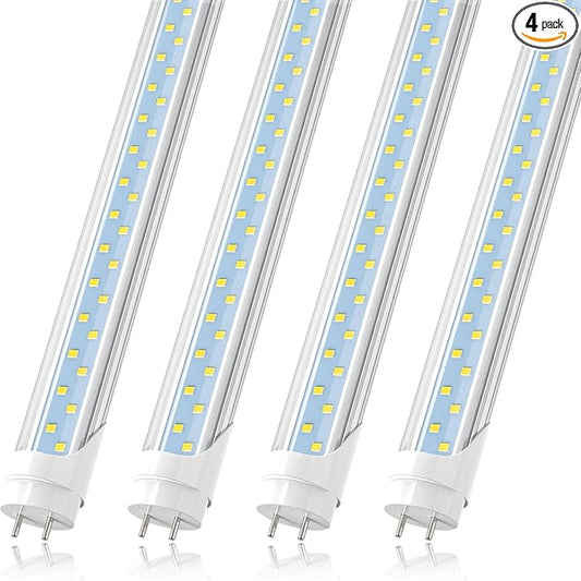 JESLED T8 4FT LED Type A+B Light Bulbs, 24W 3000LM 5000K Daylight White, Plug and Play or Ballast Bypass, 4 Foot Flourescent Tube Replacement, ETL Listed, Dual-end, Clear, Warehouse Lights 4Pack