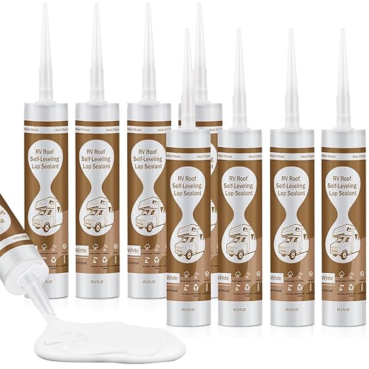 RV Roof Lap Sealant Self-Leveling, 8 Pack RV Roof Sealant White, Camper roof sealant,RV Caulk Professional Repair Trailer, Camper, Provides a Good Seal and Effective UV Protection