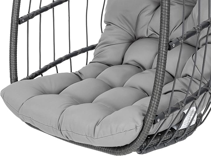 Yechen Swing Egg Chair Without Stand Indoor Outdoor, Foldable Wicker Rattan Hanging Egg Chairs Hammock Egg Basket Chair with Aluminum Frame & UV Resistant Cushions for Bedroom Patio Porch
