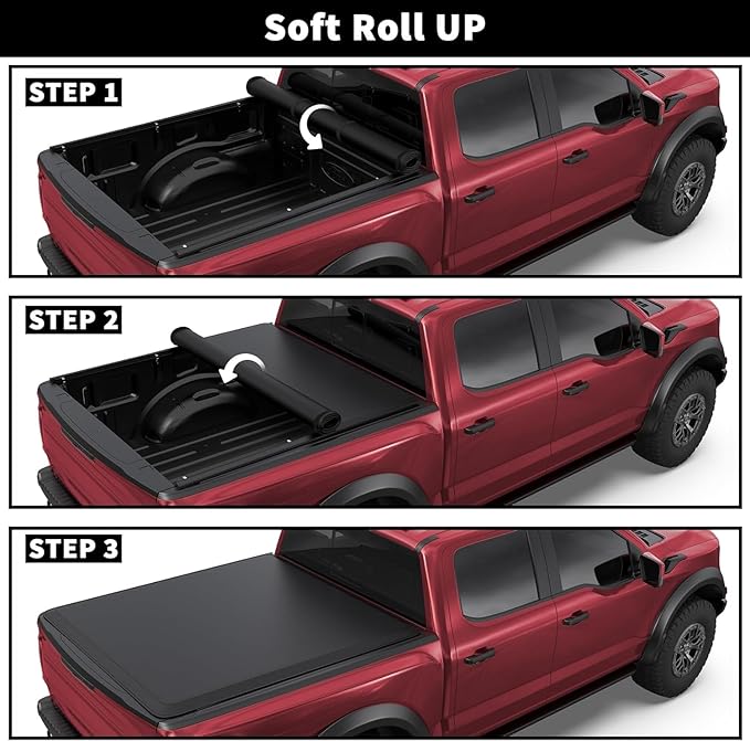 Soft Roll Up Truck Bed Tonneau Cover Compatible for 2007-2013 Chevy Silverado/GMC Sierra 1500 Fleetside 5.8FT 69.3Inch