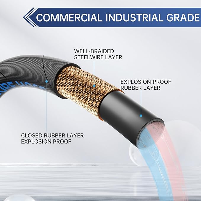 3/8'' Pressure Washer Hose 50FT, Kink Resistant High Tensile Wire Braided Power Washer Hose for Hot and Cold Water with 2 Pcs M22-14mm 3/8" Quick Connect Kit, 5200PSI Commercial Industrial Grade
