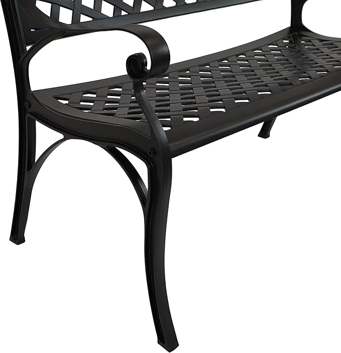 Sunnydaze 39-Inch Outdoor Bench for Patio or Park - Metal Garden Bench for Outdoors - Front Porch or Backyard Seat for Two - Black