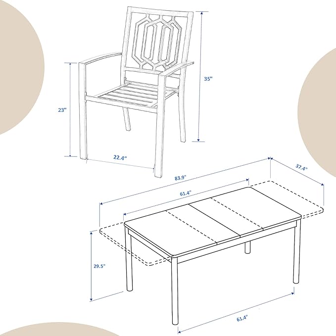 MFSTUDIO Outdoor Dining Set for 6, Expandable Patio Table and Chairs Set, 7 Piece Metal Patio Dining Set, Patio Furniture Set for Deck Backyard Poolside Garden