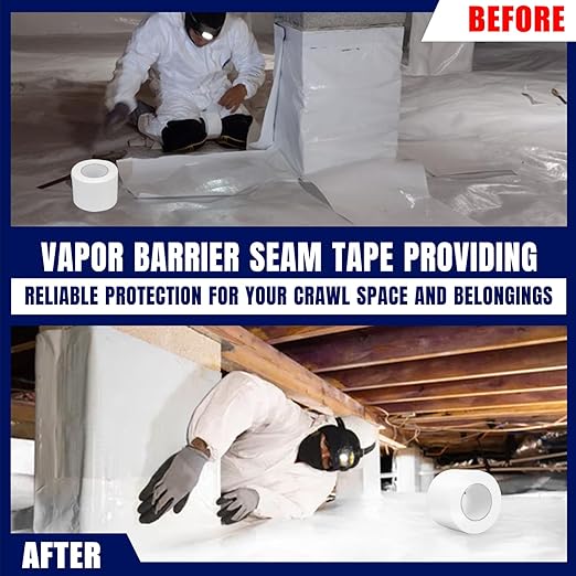 Vapor Barrier Tape, 4" Wide x 180' Long, 6 Roll, Waterproofing Vapor Barrier Seam Tape for Stucco, Crawl Space, Repair, Plastic Liners, Metal Building Insulation Seams