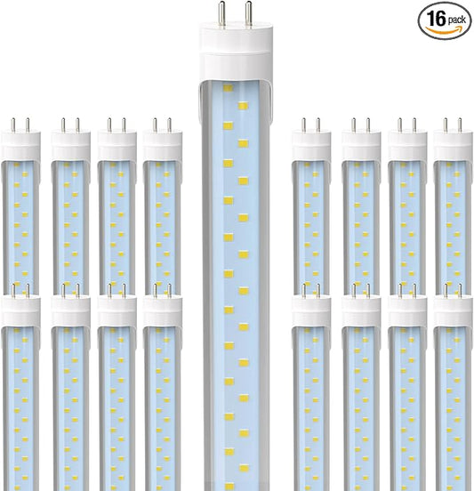 JESLED T8 LED 4FT Type A+B Light Bulbs, 24W(65W Equivalent), 3000LM, 6000K Super Bright, Plug and Play or Ballast Bypass, 4 Foot LED Fluorescent Tube Replacement, ETL Listed, Dual-Ended, Clear 16-Pack