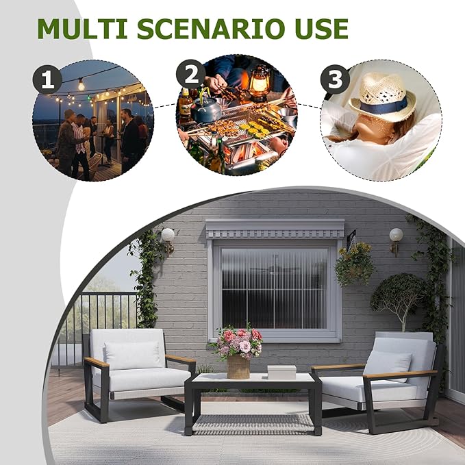 Aluminum Patio Sofa Set with PE Rope Weaving, 500lbs Capacity Outdoor Conversation Set, Waterproof UV-Resistant Cushions & Powder-Coated Frame, Modern Sectional for Poolside, Garden Grey