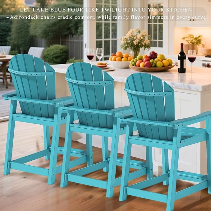 OTSUN Outdoor Tall Adirondack Chairs Set of 4, Patio Bar Stool Chair with High Back, 400lbs, Widened Arms, All-Weather Balcony Chair for Backyard, Garden, Yard - Aqua Blue