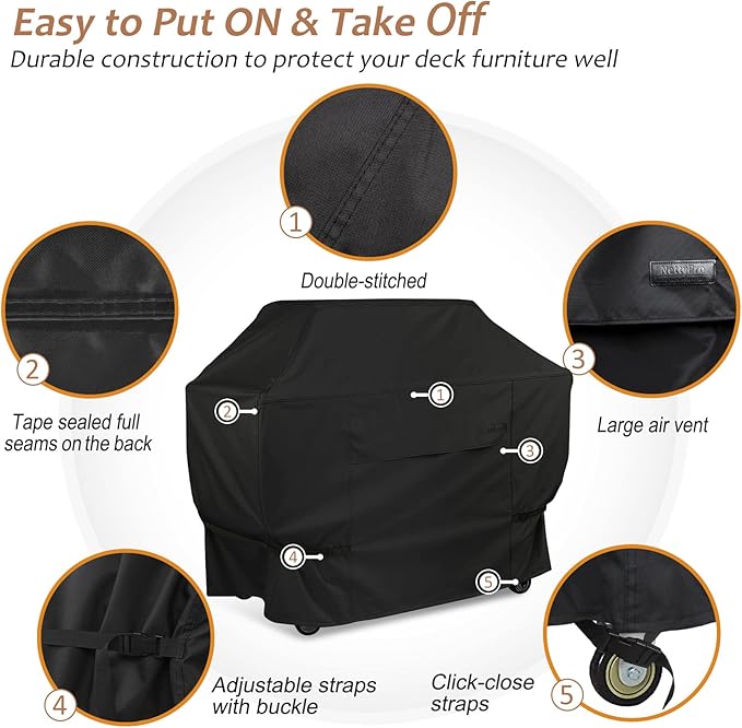 NettyPro Grill Cover for Outdoor Grill 48 inch Waterproof Heavy Duty Gas BBQ Grill Cover for Outside Weber, Char-Broil, Brinkmann, Jenn Air, Nexgrill 2 Burner Barbecue, Black