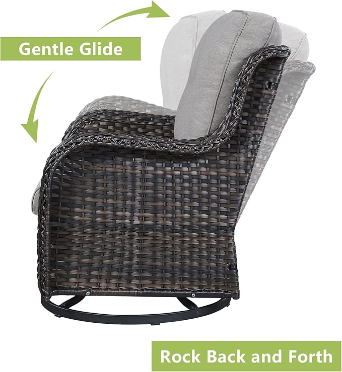 Rilyson 5 Piece Outdoor Patio Furniture Set - Rattan Wicker Patio Conversation Sets with 2 Swivel Rocker Chairs,2 Ottomans and 1 Loveseat for Outside Porch Deck Backyard(Brown/Grey)