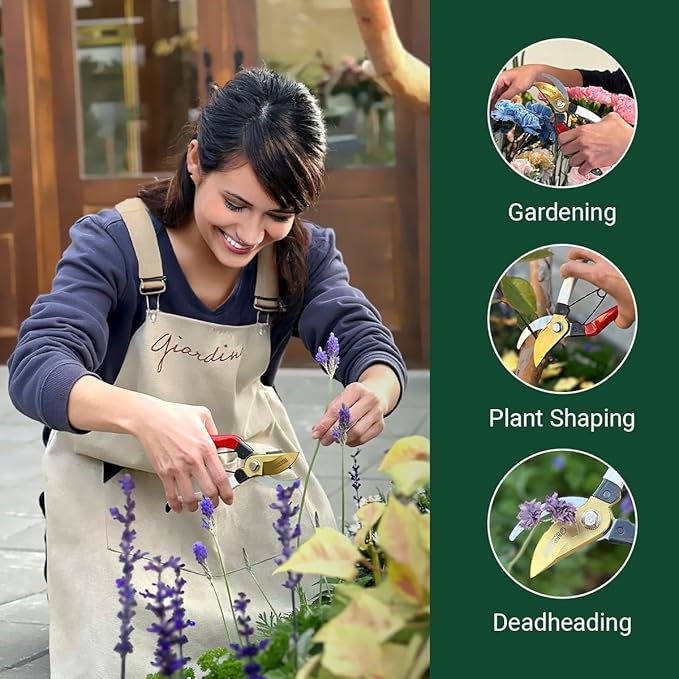 Gardeness Japanese Titanium Pruning Shears, Lightweight SK5 Bypass Garden Secateurs – Easy-Grip Hand Pruners for Women, Roses, Bonsai, Trimming & Everyday Gardening
