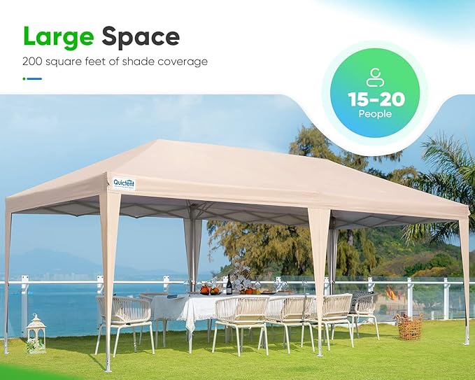 Quictent 10x20 FT Pop up Canopy Tent Without Sidewalls, Easy Setup and Wheeled Bag for Outdoor Event Party Commercial Camping Markets and Instant Shelter