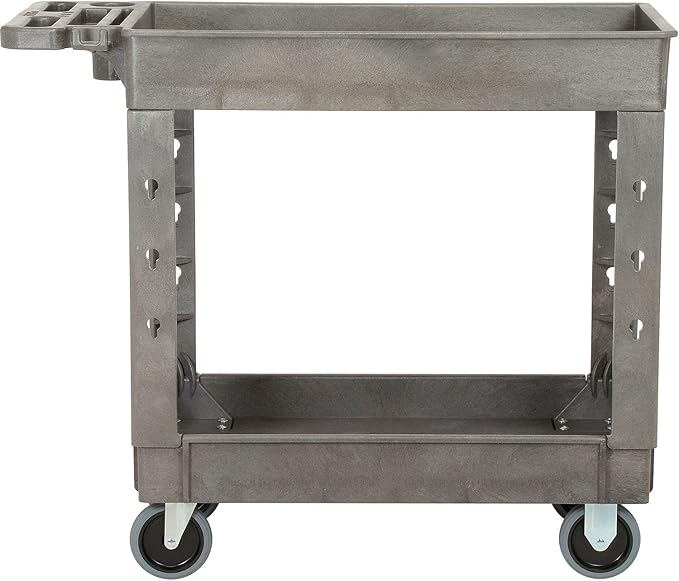 Global Industrial Plastic 2 Shelf Tray Service & Utility Cart, 38” x 17-1/2”, 5" Rubber Casters