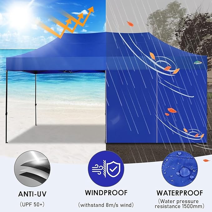 COBIZI 10x20 Heavy Duty Pop up Canopy Tent with 6 sidewalls Easy Up Commercial Outdoor Canopy Wedding Party Tents for Parties All Season Wind & Waterproof with Roller Bag,Navy Blue(Thickened)