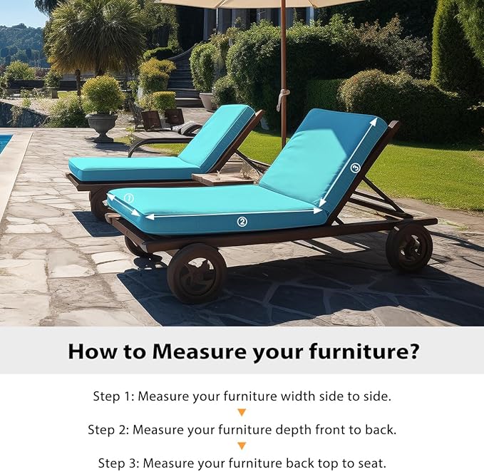 Sundale Outdoor Olefin Chaise Lounge Cushion Set of 2, Water-Resistant Patio Lounge Chair Cushion, Thick Lounger Pad with 4 Straps Teal, 80 x 26 x 4 Inches
