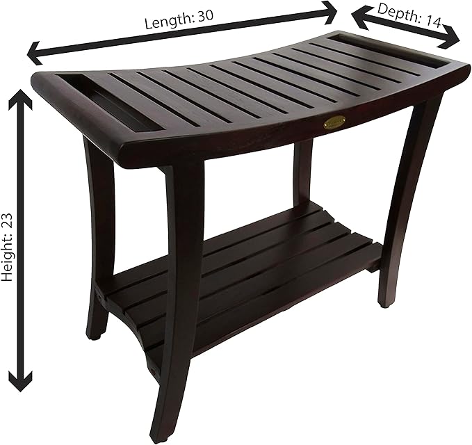 DecoTeak Harmony 30 Inch Extended Height Brown Waterproof Teak Wood Shower Bench | Provides Safety, Storage, and Organization for Bathroom Accessories