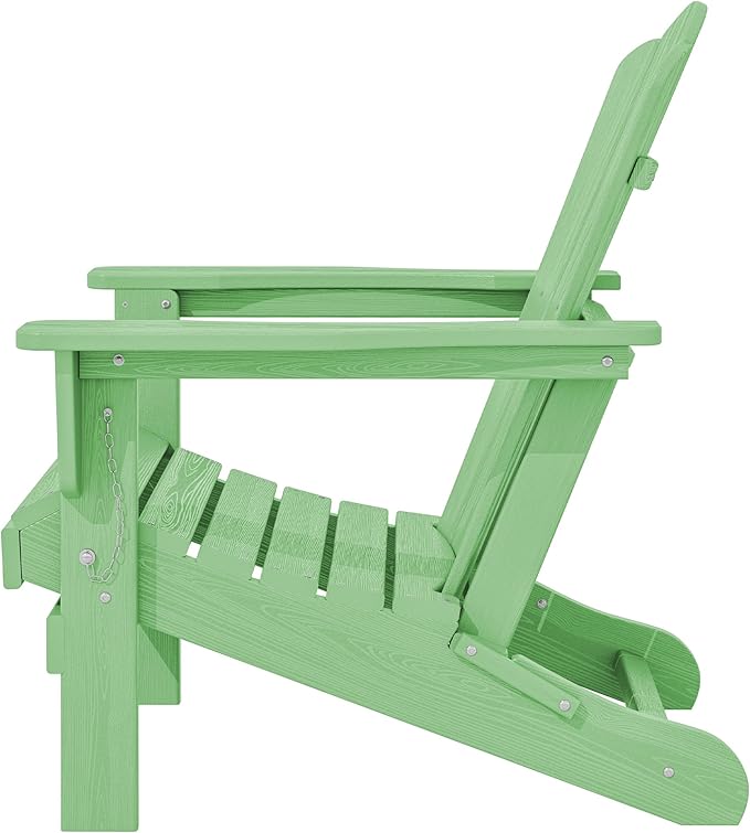KINGYES Folding Adirondack Chair, HDPE All-Weather Patio Chairs, Wooden Textured Lawn Chair for Poolside, Backyard, Deck, Fire Pit, Light Green