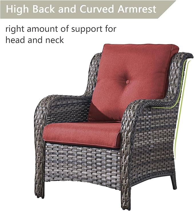 Rilyson Wicker Patio Furniture Chairs Set - 8 Piece Rattan Outdoor Patio Sectional Conversation Sets with Sofa,4 Armrest Chairs,1 Coffee Table and 2 Ottomans for Porch Deck Garden(Mixed Grey/Red)