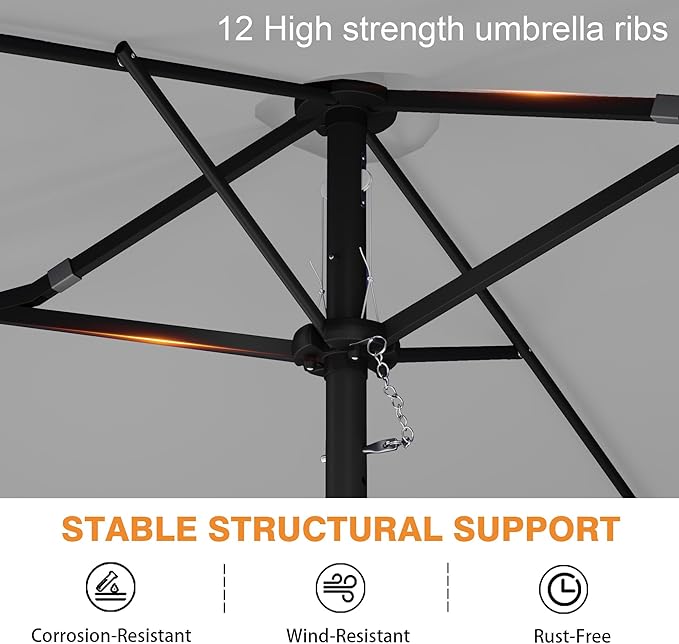 15ft Patio Umbrella with Base,Large Outdoor Double-Sided Rectangle Umbrella with Crank Handle, Market Umbrella for Poolside Garden Deck Backyard Beach Pools, Gray