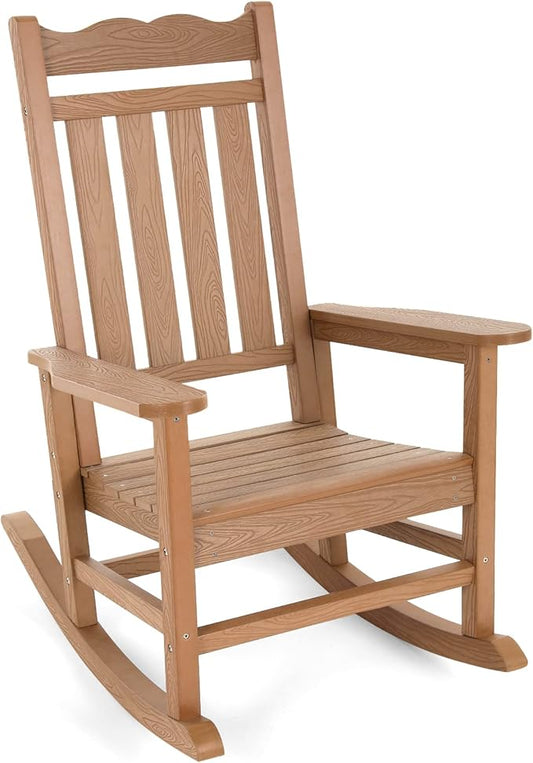 Stoog Oversized Outdoor Rocking Chair, Porch Rocker with 400 lbs Weight Capacity, Weather Resistant, for Backyard, Lawn, Patio, Fire Pit, Garden and Indoor, Teak