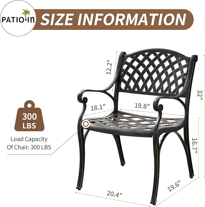 Outdoor Dining Chairs Set of 2, Cast Aluminum Patio Chairs Set with Armrest, Bistro Chairs Outdoor for Garden, Porch, Backyard