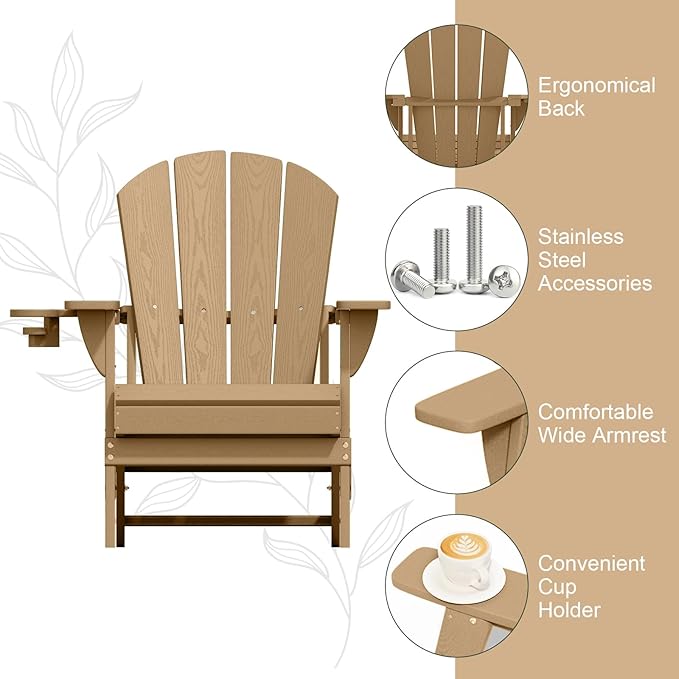 Folding Adirondack Chair, HDPE All-Weather Patio Chairs for Outdoor, Patio, Lawn, Garden, Backyard Deck, Fire Pit - Brown
