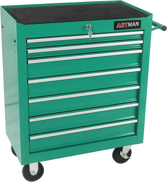 7 Drawers Tool Cart on Wheels,Multifunctional Rolling Tool Chest Tool Storage,Drawers Rolling Tool Trolley Organizer Tool Case for Repair Shop,Garage,Warehouse,Workshop (7 Drawers-29.9"H-Green)