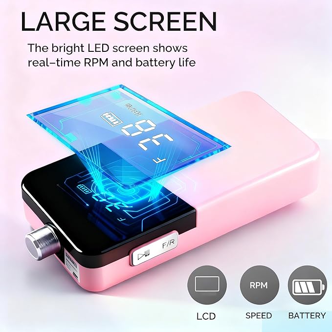 Electric Nail Drill Machine,Lumcrissy Colorful Rechargeable 35000 RPM Nail Drill Portable E-File with Detachable Battery,Portable Electric Acrylic Nail Tools ,Polishing,Nail Removing (Pure Pink)