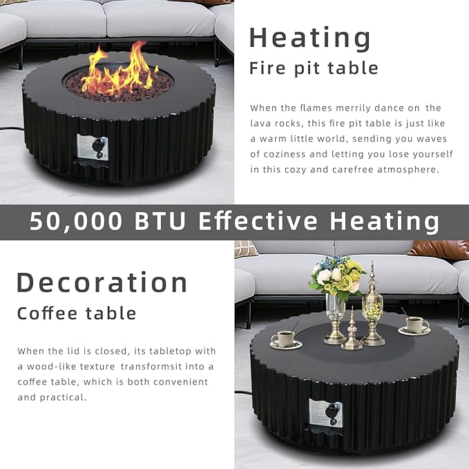 Afterglow Firepits All Terrafab External Gas Tank for Outdoor Use Round 50000Btu, Black